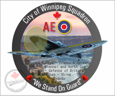 'RCAF 402 City of Winnipeg Sqn Spitfire AE We Stand On Guard' Premium Vinyl Decal Sticker