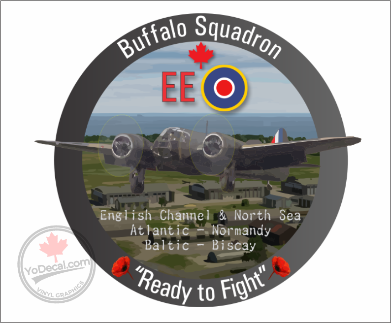 'RCAF 404 Buffalo Sqn Ready to Fight WWII WW EE Roundel Blenheim' Premium Vinyl Decal Sticker