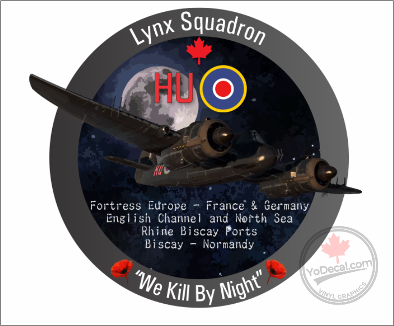 'RCAF 406 Lynx Sqn WWII HU Beaufighter We Kill By Night' Premium Vinyl Decal Sticker