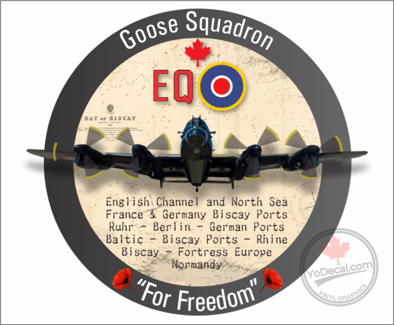 'RCAF 408 Goose Sqn For Freedom WWII EQ Roundel Lancaster' Premium Vinyl Decal Sticker