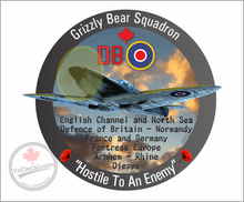 'RCAF 411 Grizzly Bear Sqn Hostile to an Enemy WWII DB Roundel Spitfire' Premium Vinyl Decal Sticker