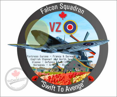 'RCAF 412 Falcon Sqn Swift To Avenge WWII VZ Roundel Spitfire' Premium Vinyl Decal Sticker