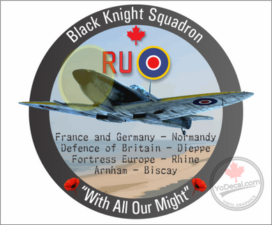 'RCAF 414 Black Knight Sqn WWII RU Roundel Spitfire' Premium Vinyl Decal Sticker