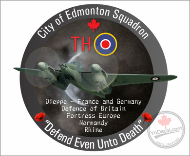 'RCAF 418 City of Edmonton Sqn WWII TH Roundel Boston III Defend Even Unto Death' Premium Vinyl Decal Sticker