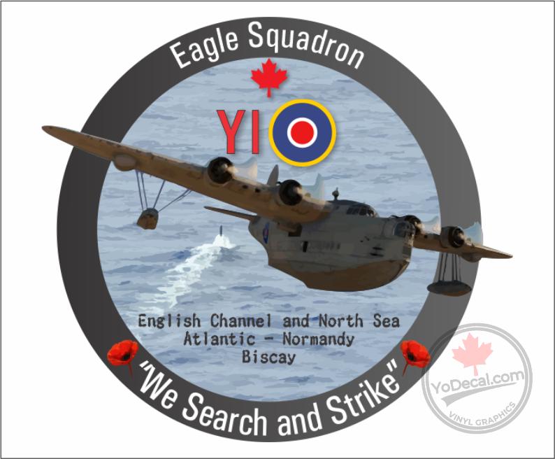 'RCAF 423 Eagle Sqn WWII YI Sunderland We Search and Strike' Premium Vinyl Decal Sticker