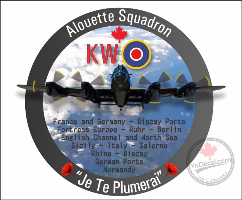 'RCAF 425 Alouette Sqn WWII KW Lancaster Je Te Plumerai' Premium Vinyl Decal Sticker