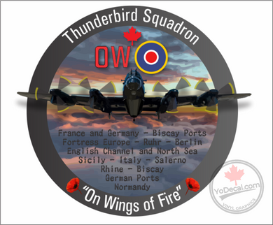 'RCAF 426 Thunderbird Sqn WWII OW Lancaster On Wings of Fire' Premium Vinyl Decal Sticker