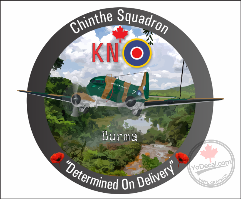 'RCAF 435 Chinthe Sqn WWII KN Dakota Determined on Delivery' Premium Vinyl Decal Sticker