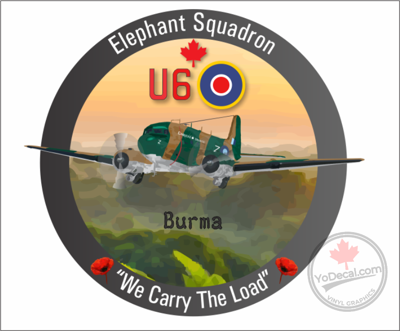 'RCAF 436 Elephant Sqn WWII U6 Dakota We Carry the Load' Premium Vinyl Decal Sticker