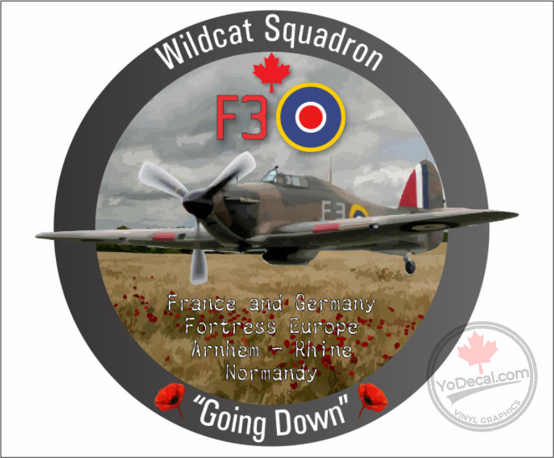 'RCAF 438 Wildcat Sqn WWII F3 Hurricane Going Down' Premium Vinyl Decal Sticker