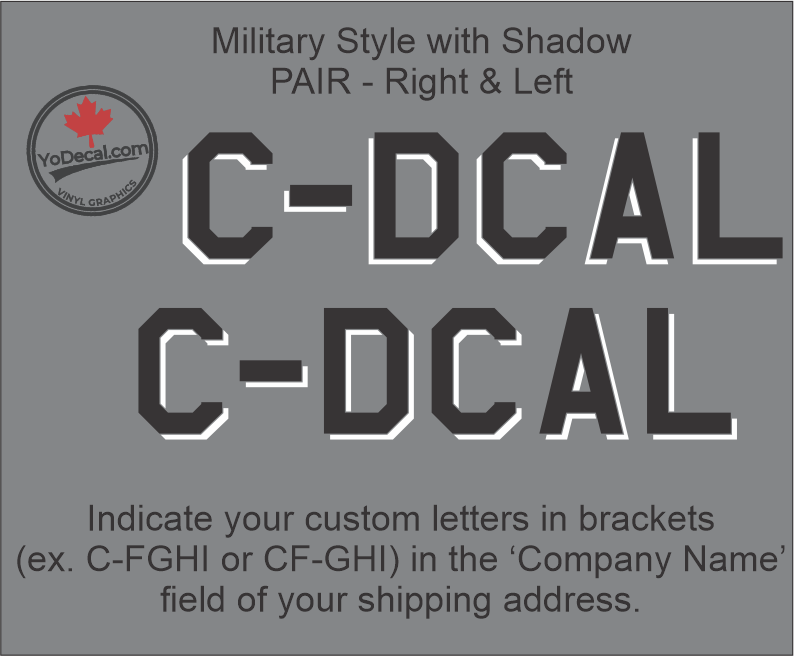 'Custom Canadian Registration Marks Military Style with Shadow (PAIR)' Vinyl Decal