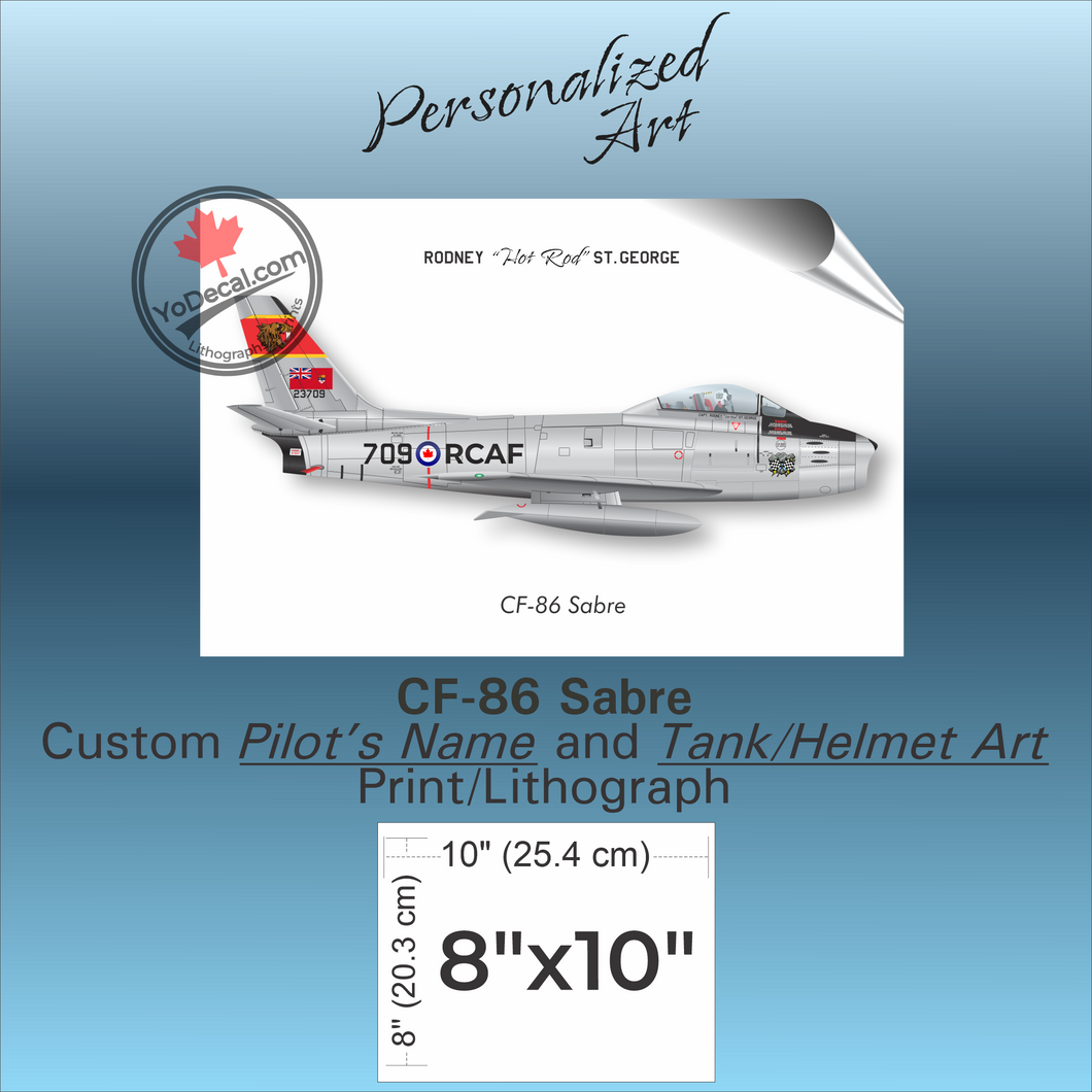CF-86 Sabre PERSONALIZED Aircraft Side Profile Art Print / Lithograph