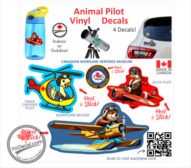 'Canadian Warplane Heritage Museum 4 Pack Animal Pilots' Premium Vinyl Decal / Sticker
