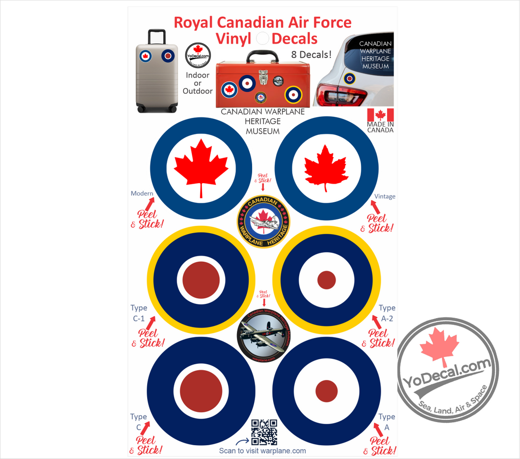 'Canadian Warplane Heritage Museum 8 Pack Roundels' Premium Vinyl Decal / Sticker