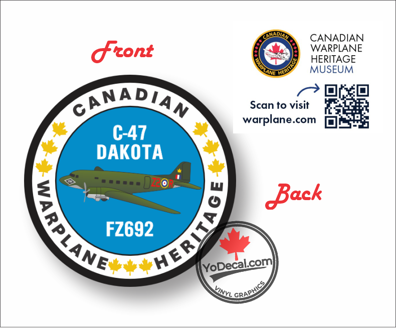 'Canadian Warplane Heritage Museum C-47 Dakota Front & Back' Decal ...