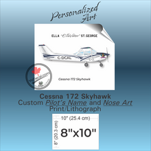 Cessna 172 Skyhawk PERSONALIZED Aircraft Side Profile Art Print / Lithograph