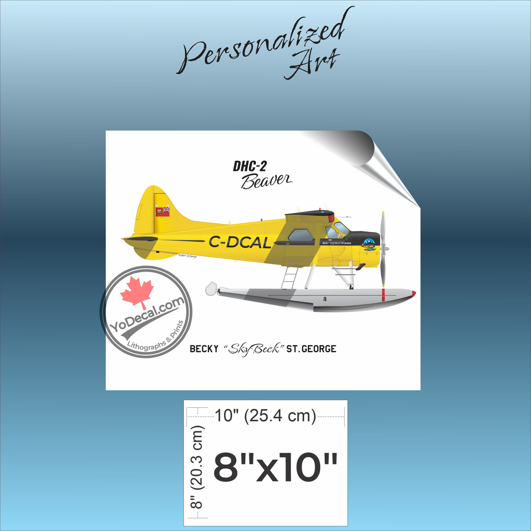 DHC-2 Beaver PERSONALIZED Aircraft Side Profile Art Print / Lithograph