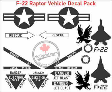 'F-22 Raptor USAF Vehicle Decal Pack' Premium Vinyl Decals