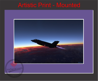 'F-35 Chasing the Sunset (Mounted ARTISTIC PRINT)' Premium Wall Art