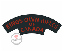 'King's Own Rifles of Canada' WWII Shoulder Flash' Premium Vinyl Decal / Sticker