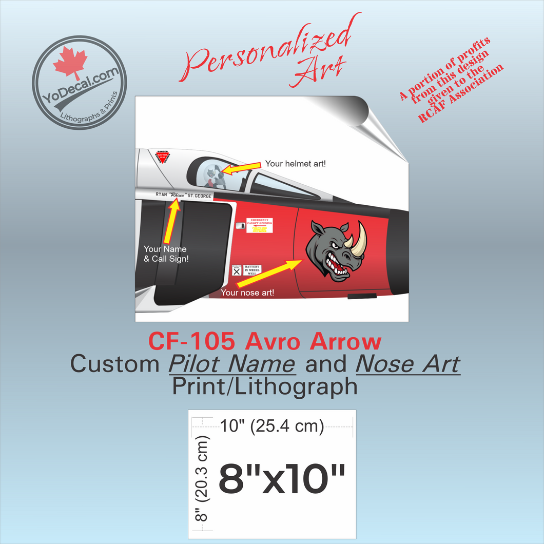 CF-105 Avro Arrow PERSONALIZED Aircraft Side Profile Art Print / Lithograph