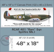 RCAF 401 'Ram' Sqn Spitfire Mk.1 Canvas Print
