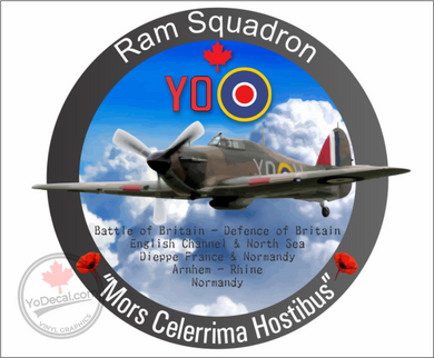 'RCAF 401 Ram Squadron WWII Hurricane Mors Celerrima Hostibus' Premium Vinyl Decal Sticker