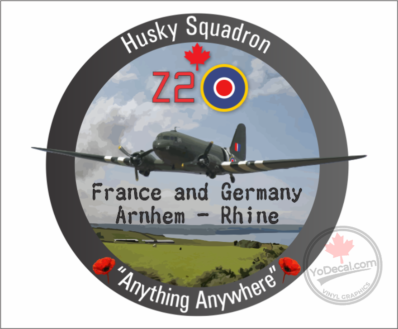 'RCAF 437 Husky Sqn WWII Z2 Dakota Anything Anywhere' Premium Vinyl Decal Sticker