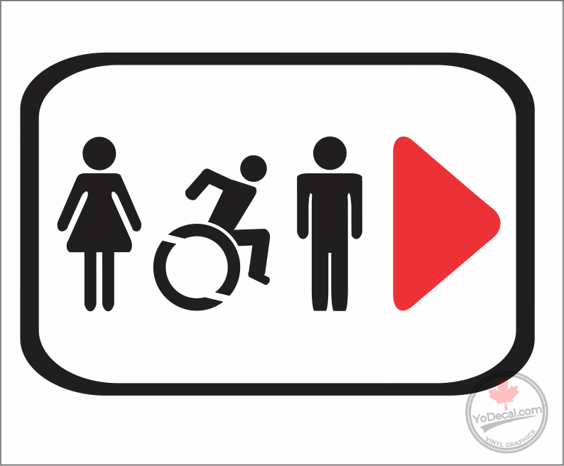 'Restroom Washroom 1 Male Female Wheelchair (RIGHT)' Premium Vinyl Decal / Sticker