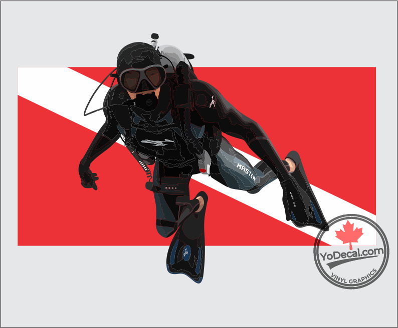 'Diver Down Scuba Flag & Diver' Premium Vinyl Decal / Sticker