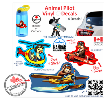 'The Hangar Flight Museum 4 Pack Animal Pilots 1' Premium Vinyl Decal / Sticker
