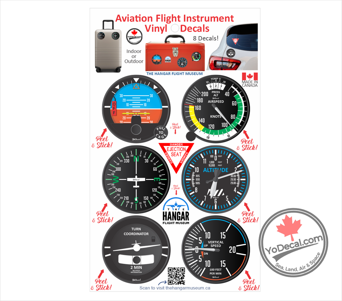 'The Hangar Flight Museum 8 Pack Flight Instruments' Vinyl Decal ...