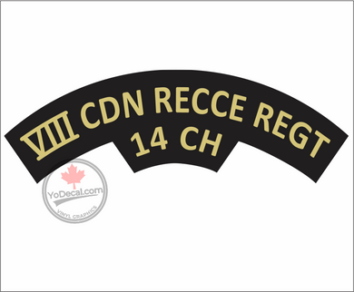 '14th Canadian Recce Regiment 14 CH' WWII Shoulder Flash Premium Vinyl Decal / Sticker